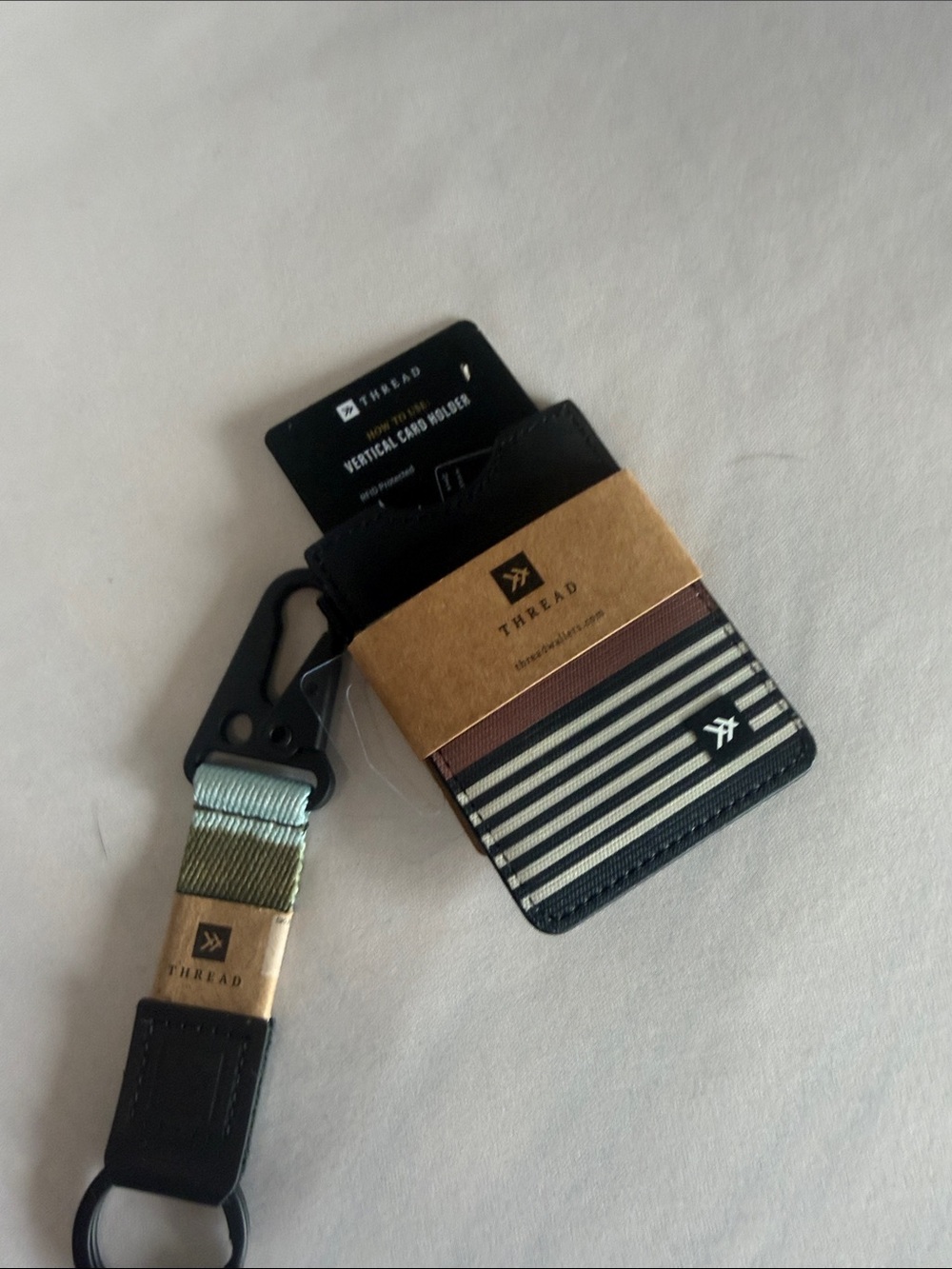 THREAD Vertical Card Holder & Key Lanyard — Black and Cream Stripe
